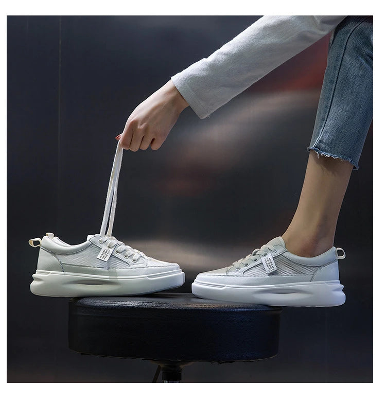 Leather sneakers 2025 Autumn/winter New Single Shoe Thick Soled Women's Shoes Flat Soled Shoes Casual Shoe Women's Board Shoes
