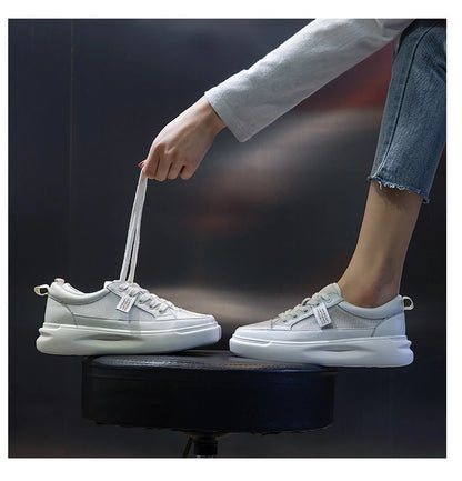 Leather sneakers 2025 Autumn/winter New Single Shoe Thick Soled Women's Shoes Flat Soled Shoes Casual Shoe Women's Board Shoes