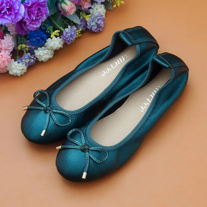 2024 Women Leather Breathable Ladies Comfortable Ballet Flats Driving Shoe Fashion Slip on Shallow Loafers Office Flat Boat Shoe