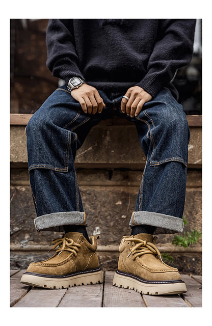 Men's luxury suede leather shoes lace up comfortable ankle boots classic retro leather boots outdoor sports and leisure shoes