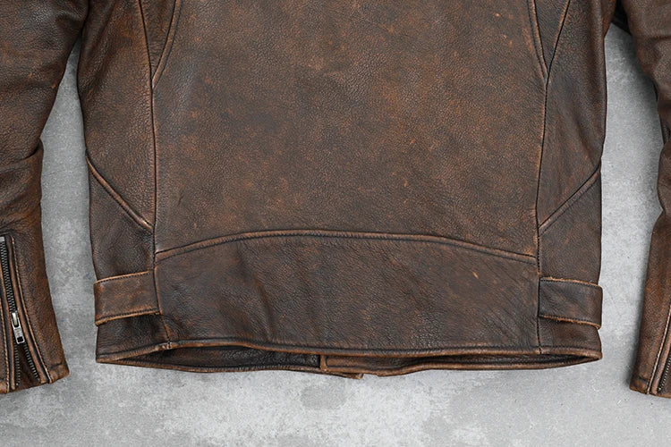 Cowhide Leather Coat Men's Retro Distressed Motorcycle Cycling Clothing Trendy Youth LapeSpring and Autumn Coat