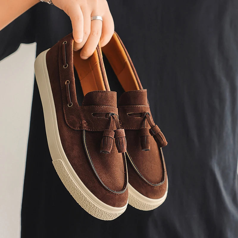 Suede Leather Handmade Loafers Leisure Walk Male Casual Shoes New Design Casual Slip on Flats Versatile Driving Shoes Moccasins
