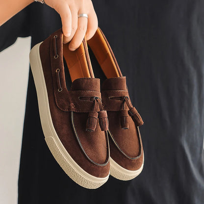 Suede Leather Handmade Loafers Leisure Walk Male Casual Shoes New Design Casual Slip on Flats Versatile Driving Shoes Moccasins
