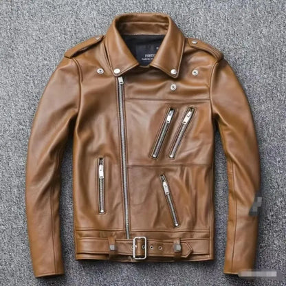 Men's Leather Jacket Fashionable Casual Coat Motorcycle Style Regular Cut Chinese Brand Stock AE New Autumn Winter Collection