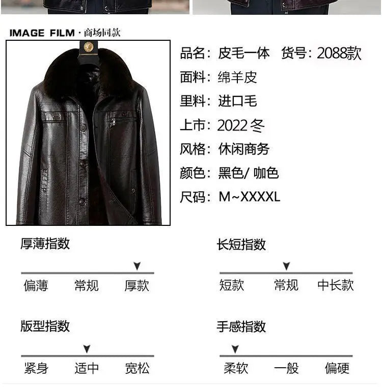 Natural Leather Jacket For Men Fur Thick Loose Plus Velvet Winter Black Leather Coats Male Sheepskin Coat Man With Fur Collar