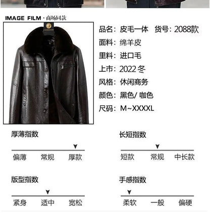 Natural Leather Jacket For Men Fur Thick Loose Plus Velvet Winter Black Leather Coats Male Sheepskin Coat Man With Fur Collar
