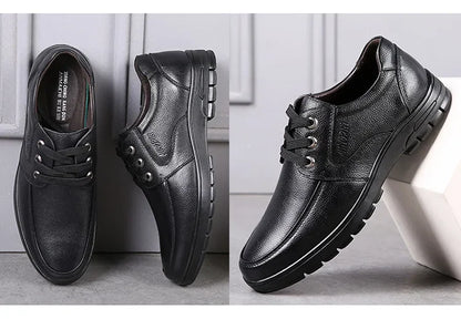 Genuine Leather Men Casual Shoes Luxury British Business Men Shoes Fashion Round Toe Lace Up Autumn Winter Old Man's Footwear