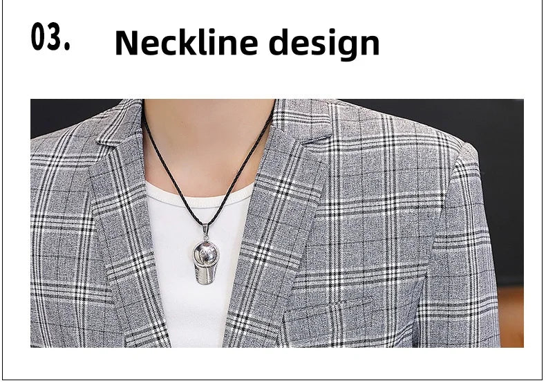 Men's British Style Checkered Suit Casual High-End Spring Autumn Small Plankton Design Handsome Coat