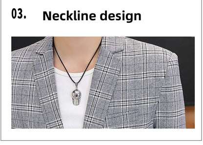Men's British Style Checkered Suit Casual High-End Spring Autumn Small Plankton Design Handsome Coat