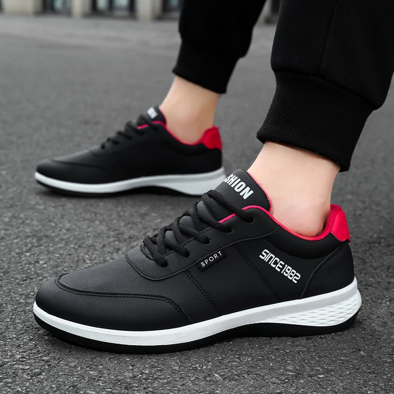 Artificial Leather Men's Casual Shoes Spring Men's Casual Lightweight Sports Shoes Lace Up Flat Shoes Breathable Outdoor Jogging
