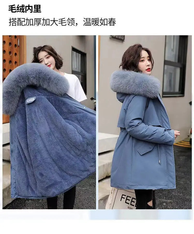 Winter Coat 2025 New Women's Thick Cotton Jacket Women's Medium long Korean version Fur collar Coat Female Warm Parka Overcoat