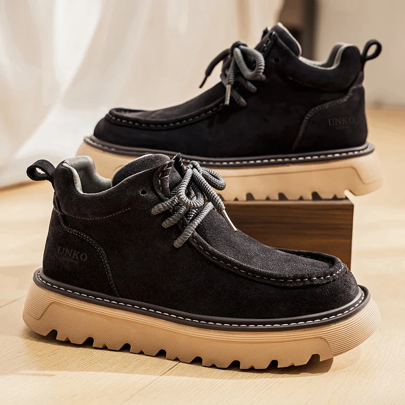 Men's luxury suede leather shoes lace up comfortable ankle boots classic retro leather boots outdoor sports and leisure shoes