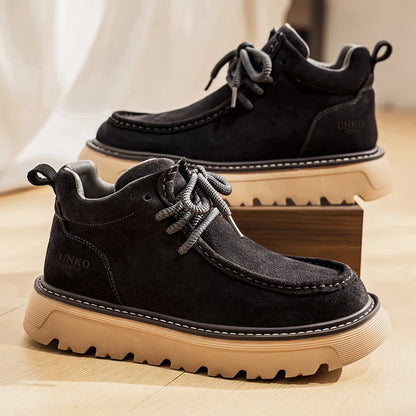 Men's luxury suede leather shoes lace up comfortable ankle boots classic retro leather boots outdoor sports and leisure shoes