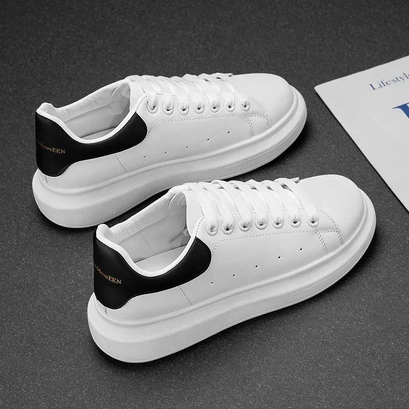 White Leather Men Casual Shoes Platform Outdoor Mens Walking Running Sneakers Breathable Board Shoes Women Tennis Sport Shoes