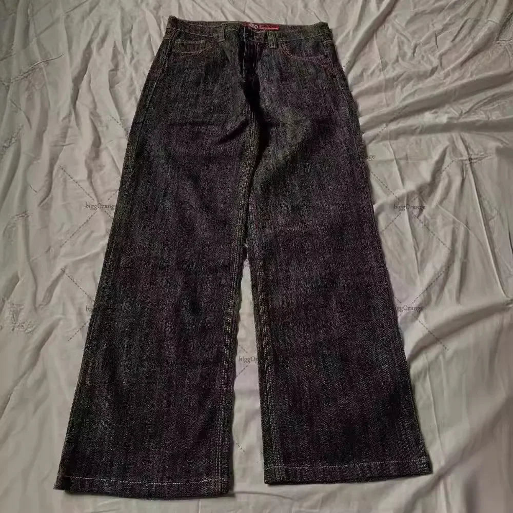 Jeans letter embroidered black loose trousers Couple fashion retro new athlete street clothing Y2K Harajuku street wear trousers