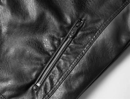 2025 Leather Jackets Men's Autumn Winter Fleece Motorcycle PU Leather Jackets Vintage Casual Stand Collar Windbreaker Slim Coats