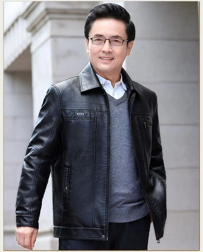 Natural Leather Jacket For Men Fur Thick Loose Plus Velvet Winter Black Leather Coats Male Sheepskin Coat Man With Fur Collar