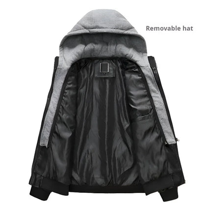 Men Leather Jacket Warm Autumn Winter Windbreaker Overcoat PU Biker Jacket Coat With Hood Fashion Casual Jacket Male Clothes