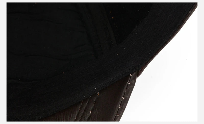Men Real Cowhide Leather Earlap Caps Male Fall Winter 100% Real Cow Leather Hats New Casual Real Leather Outdoor Baseball Cap
