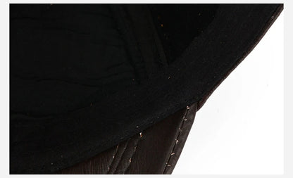 Men Real Cowhide Leather Earlap Caps Male Fall Winter 100% Real Cow Leather Hats New Casual Real Leather Outdoor Baseball Cap