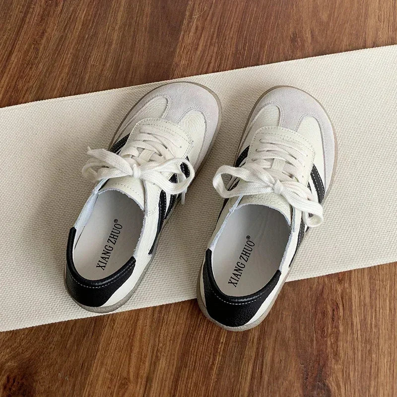 Leather cowhide German training shoes women's college style casual shoes 2025 new soft-soled casual flat-soled sports shoes