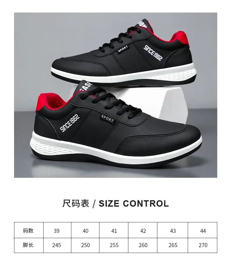 Artificial Leather Men's Casual Shoes Spring Men's Casual Lightweight Sports Shoes Lace Up Flat Shoes Breathable Outdoor Jogging