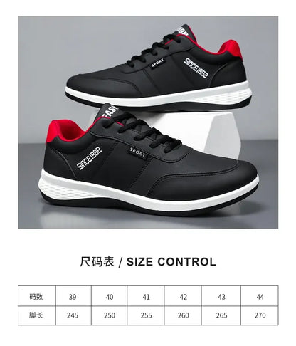 Artificial Leather Men's Casual Shoes Spring Men's Casual Lightweight Sports Shoes Lace Up Flat Shoes Breathable Outdoor Jogging