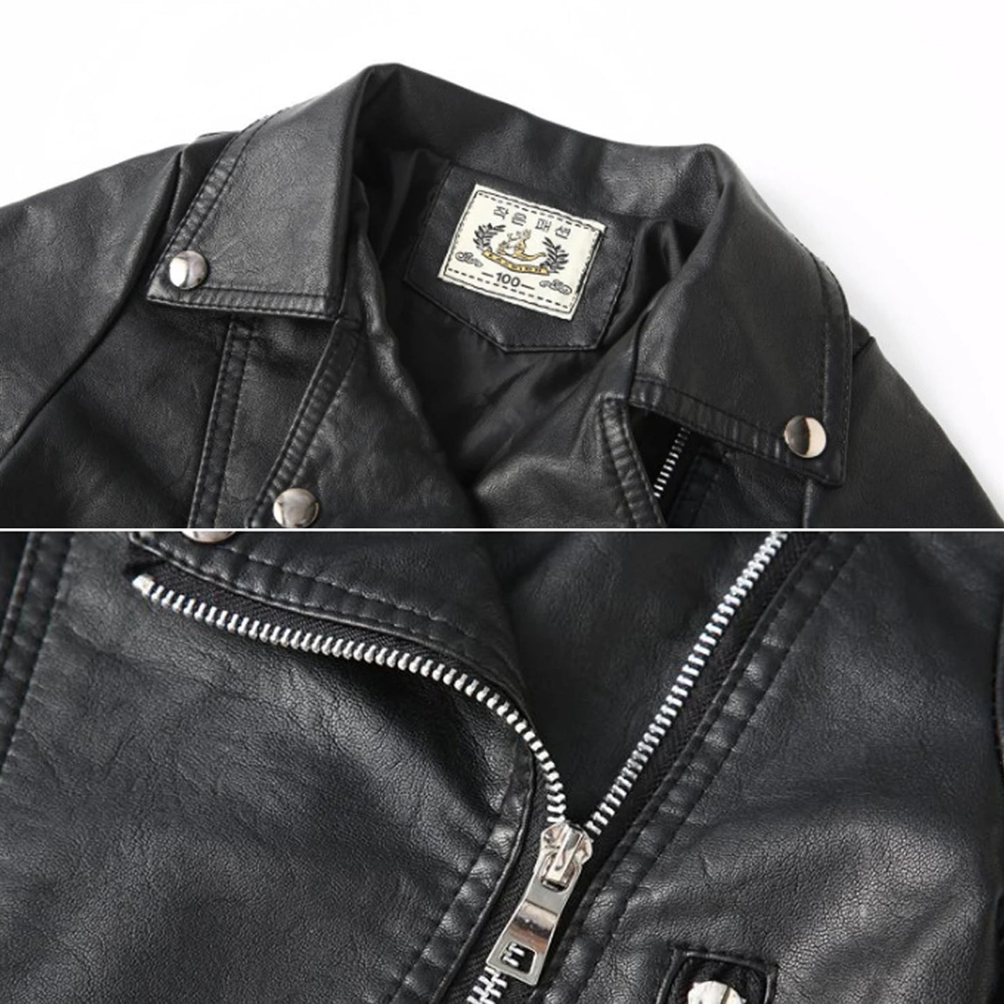 Retro Children's Leather Jacket,Boys Transition Coat,Kids PU Locomotive Wear,Faux Leather Outerwear,Girls Motorcycle Outfits