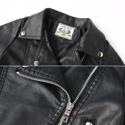 Retro Children's Leather Jacket,Boys Transition Coat,Kids PU Locomotive Wear,Faux Leather Outerwear,Girls Motorcycle Outfits