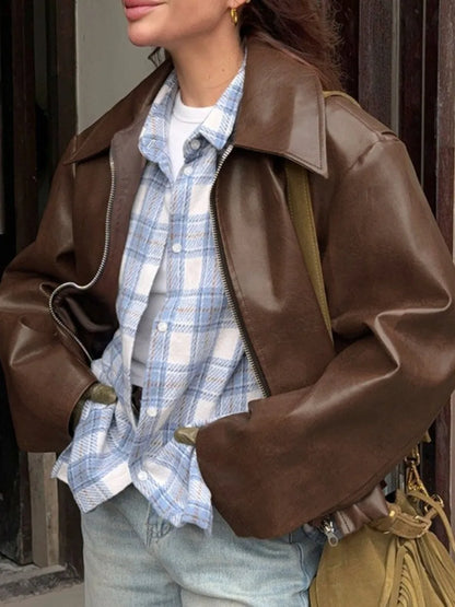 Locomotive Leather Jacket 2025 Europe America Autumn Winter New Loose Coat Fashion Cross-border Leather Jacket New Women's Coat