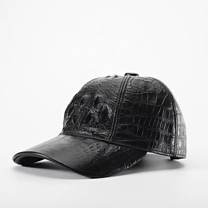 Fashion Mens Crocodile Pattern Cowhide Genuine Leather Peaked Cap Outside Casual Sun Protected Travel Baseball Cap Adjustable
