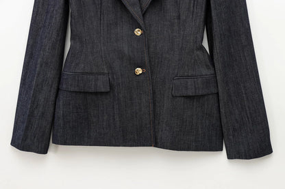Women Casual Denim Blazer Coat Spring Autumn Female Single Breasted Long Sleeve Lapel Suit Jacket With Pockets New Fashion Outwe
