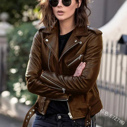 Women's Leather Coat Women Short Slim-Fit New Biker's Leather Jacket Winter Autumn Leather Jackets Coats