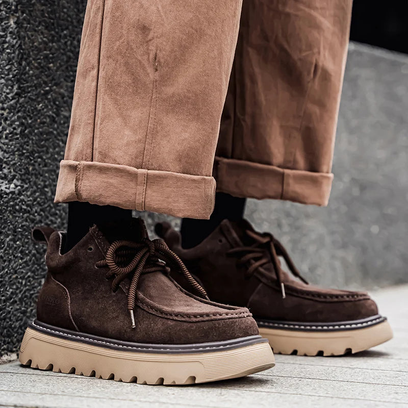 Men's luxury suede leather shoes lace up comfortable ankle boots classic retro leather boots outdoor sports and leisure shoes