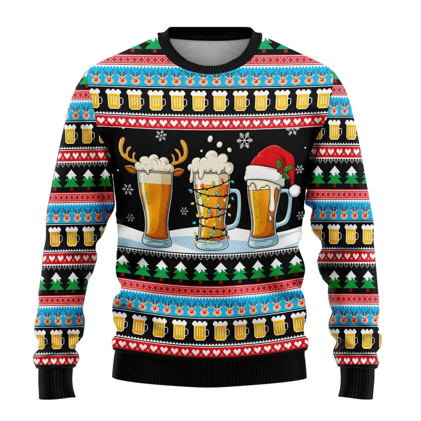 Hilarious Ugly Christmas Sweaters For Women Funny Santa Claus Beer Sweater Joke Unisex Spandex Blend Christmas Jumper Set Tops