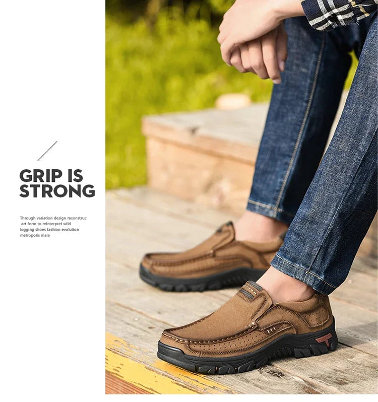 Handmade Leather Men Shoes Casual Outdoor Slip On Loafers Men Leather Shoes Flats Moccasins Walking Shoes Non-Slip Dropshipping