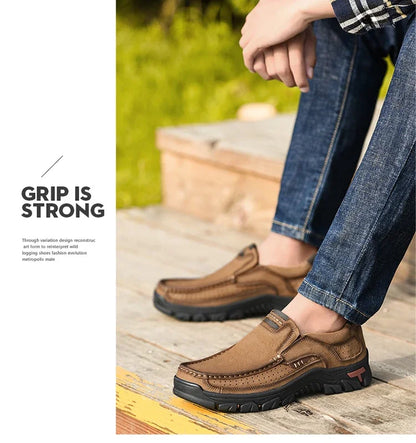 Handmade Leather Men Shoes Casual Outdoor Slip On Loafers Men Leather Shoes Flats Moccasins Walking Shoes Non-Slip Dropshipping