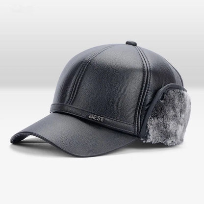Men's Casual Cuffed Soft Leather Baseball Cap for Middle-Aged and Elderly, Warm for Winter