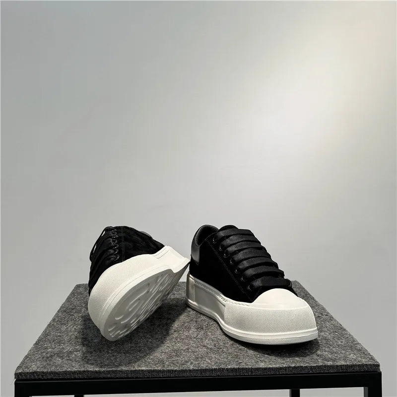 Leather board shoes new lace-up low-top trendy thick-soled versatile sports and leisure shoes