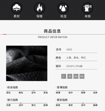 2025 Leather Jackets Men's Autumn Winter Fleece Motorcycle PU Leather Jackets Vintage Casual Stand Collar Windbreaker Slim Coats