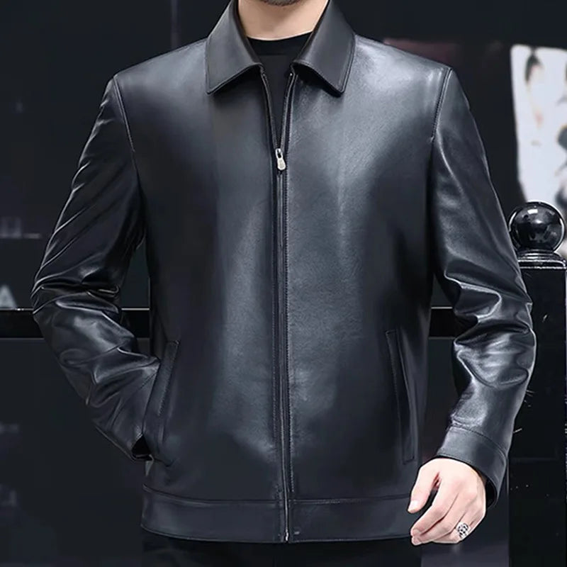 Business Leather Jackets Mens Fashion Leather Jacket Slim Fit Tturn Down Collar Coats Handsome Top Korean Casual Leather Coat