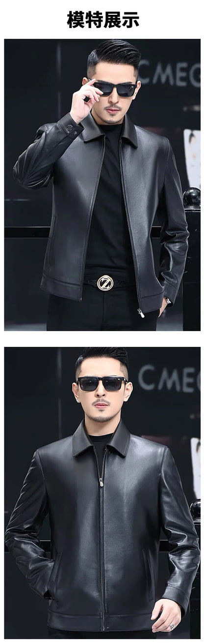 Business Leather Jackets Mens Fashion Leather Jacket Slim Fit Tturn Down Collar Coats Handsome Top Korean Casual Leather Coat