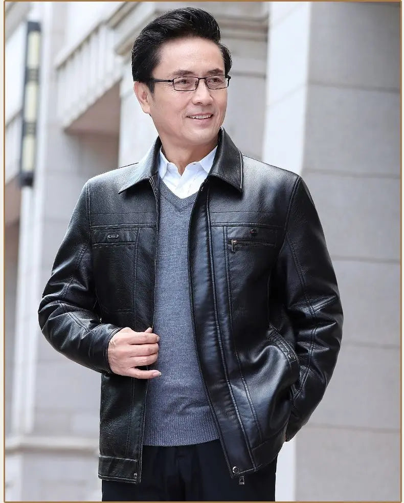 Natural Leather Jacket For Men Fur Thick Loose Plus Velvet Winter Black Leather Coats Male Sheepskin Coat Man With Fur Collar