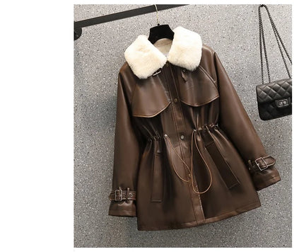 Leather Jacket Women 2022 New Autumn Winter Leather Jackets Female Overcoat Fashion Slim Thicken Warm Parka Outerwear