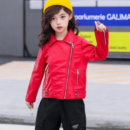 Retro Children's Leather Jacket,Boys Transition Coat,Kids PU Locomotive Wear,Faux Leather Outerwear,Girls Motorcycle Outfits