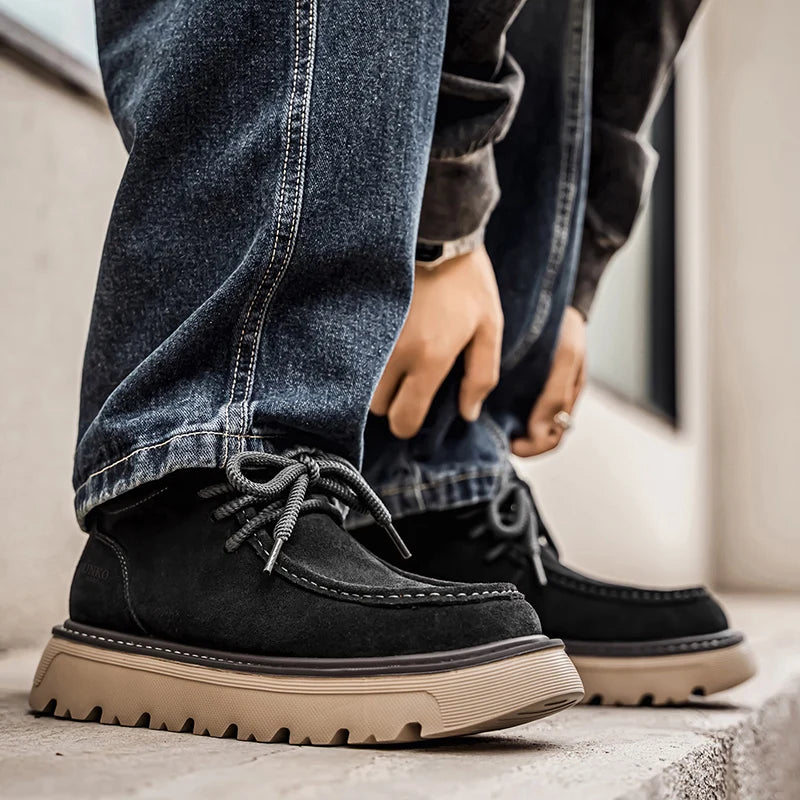 Men's luxury suede leather shoes lace up comfortable ankle boots classic retro leather boots outdoor sports and leisure shoes