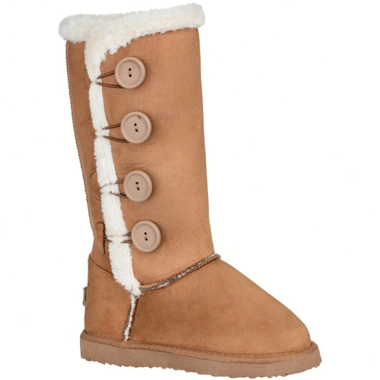 Women's Snow Boots Fleece Lined Solid Color Mid-Calf Flat Snow Boots Fur Lined Winter Boots
