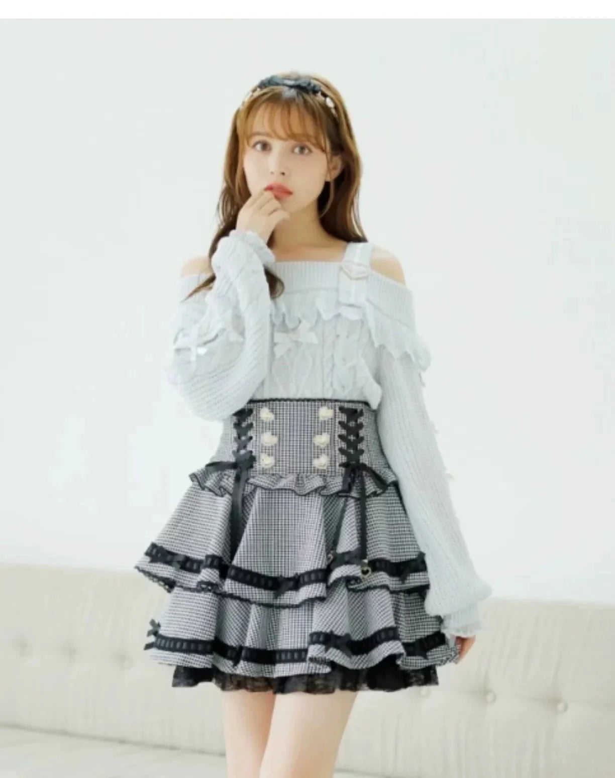 Japanese Sweet Bow Long-sleeve Knitted Pullover Sweater Autumn Winter New Off-shoulder Sexy Lolita Girls Liz Sweater Jumper Top