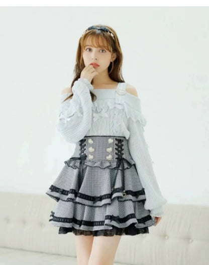 Japanese Sweet Bow Long-sleeve Knitted Pullover Sweater Autumn Winter New Off-shoulder Sexy Lolita Girls Liz Sweater Jumper Top