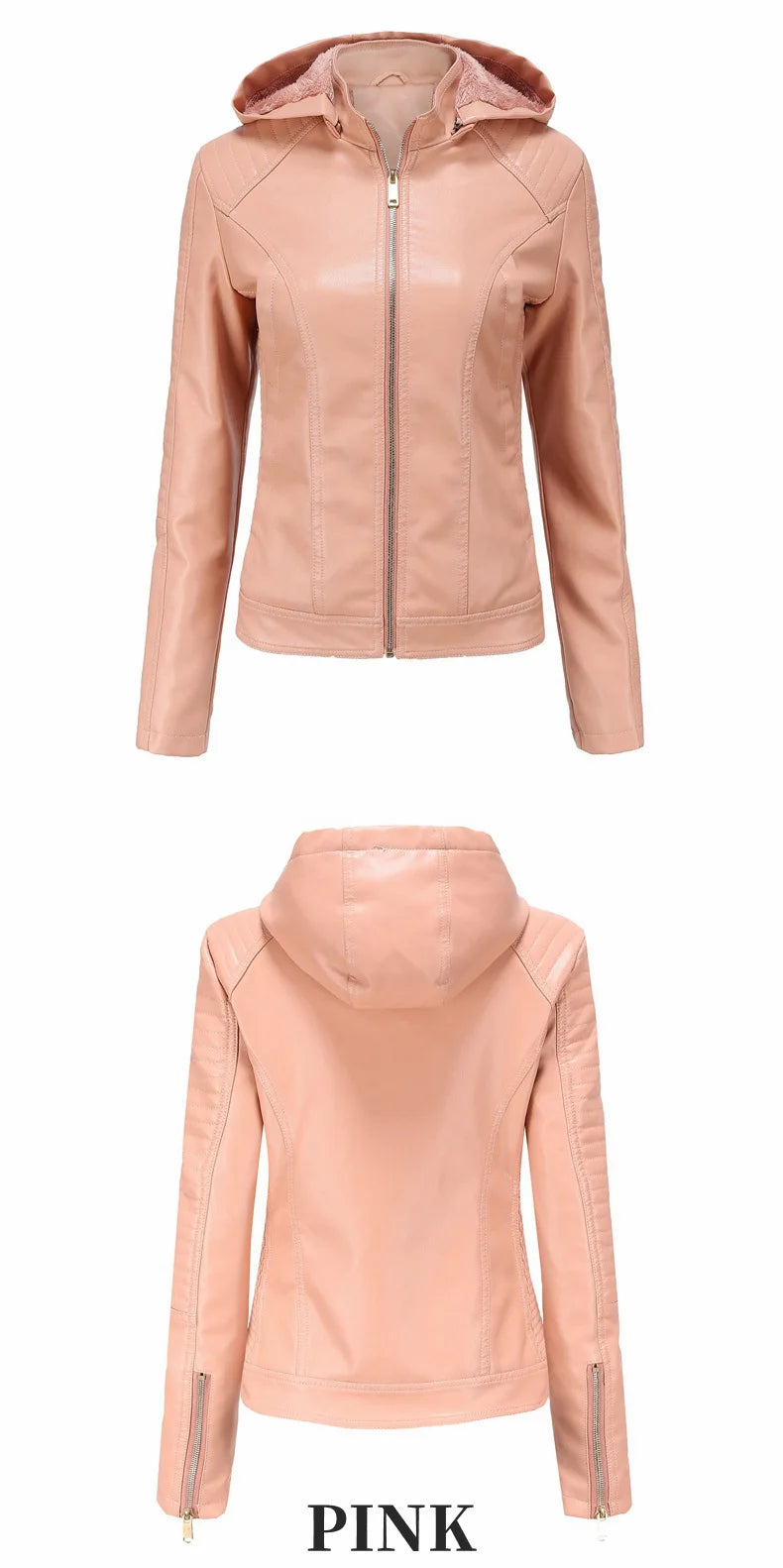 Faux Leather Women Coat Hooded Full Sleeve Slim Fit Solid Sexy Regular Jackets Zipper Casual Splice Coats Thick Warm Jacket